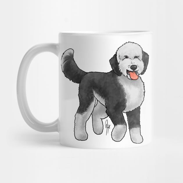 Dog - Sheepadoodle - Black and White by Jen's Dogs Custom Gifts and Designs